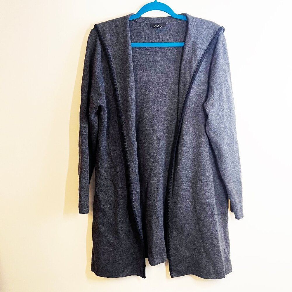 Alyx Heather Gray Knit Open Front Cardigan Trim Detail Cozy Relaxed  - Size L